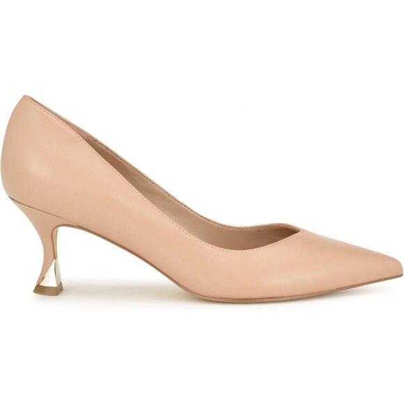 Nine West Womens Barely Nude Leather Closed Pointed Toe Kitten Heels Pumps Shoes - Picture 6 of 7